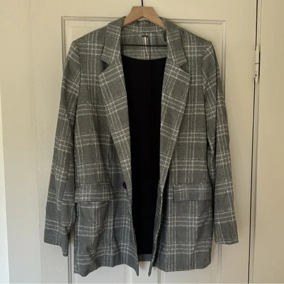 Free People Uptown Blazer Chic Suit Jacket - Black and White Plaid - Picture 4 of 5
